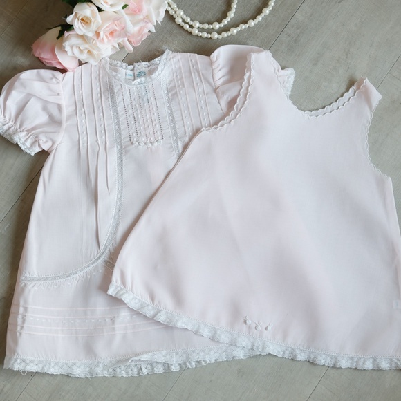 Pink Heirloom Dress with Slip Vintage Style Feltman Brothers Lace Inlay NWT - Picture 5 of 6